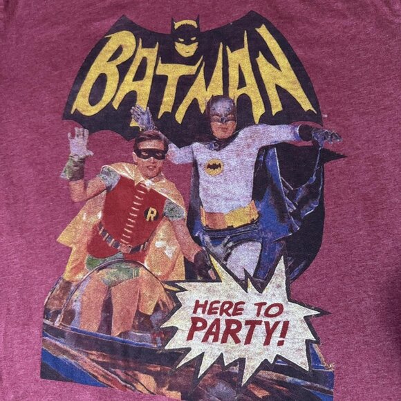 Batman Shirt Mens Large Maroon Here To Party DC Comics Tee Junk Food Made USA - Picture 2 of 7